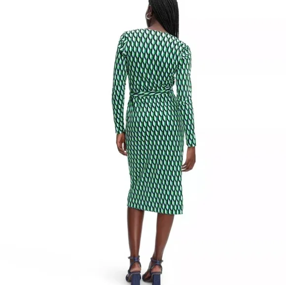 Long Sleeve Midi Arrow Geo Green Wrap Dress Diane von Furstenberg - Picture 2 of 16
